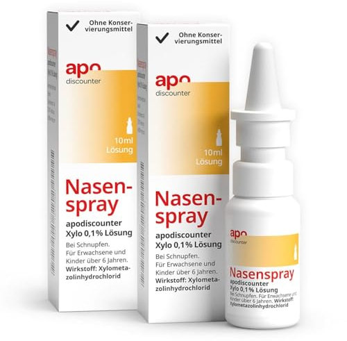 apodiscounter Nasenspray Xylometazolin 0,1% o. KM (2x 10ml) - Abschwellend & schnell lindernd bei Erkältung und Schnupfen - Für Erwachsene & Kinder über 6 Jahren