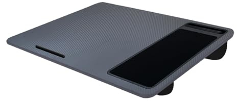 Acomoda Textil – Mesa de Cama para Ordenador Portátil con Acolchado 57,5x30,5x4 cm. Soporte Laptop de Madera con Espacio para Ratón y Móvil Cómoda, Transportable y Estable. (Gris)