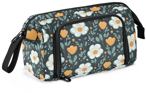Big Capacity Pencil Case Pen Case Canvas Bag Make-up Pen Pouch for Office College School Kids Teens Student Plant Tile Chrysanthemum