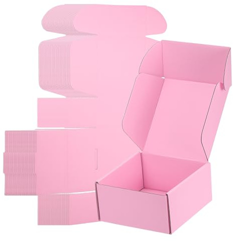 PATIKIL 6 x 6 x 3 fraktkartong av wellpapp för små företag 25 st brevkartong presentförpackning för att skicka ombyte pysselprodukter rosa