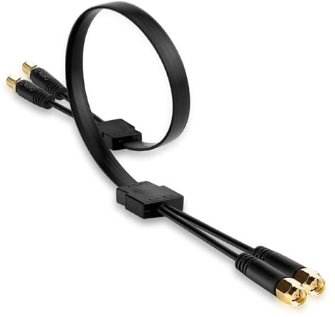 nelawya SMA Fensterdurchführung Flachkabel für 5G/LTE Antennen | Verlustarmes Ultra-Dünnes 2-in-1 Durchgangskabel | SMA Stecker auf Buchse | Ideal für Fenster und Türen, 50 cm