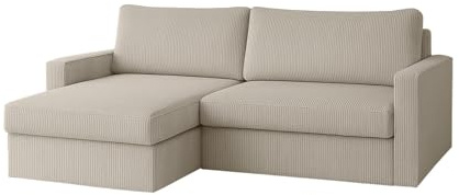 Friderik Ecksofa FARO MINI mit Schlaffunktion und Stauraum – Kompaktes Sofa 224 cm – Cordstoff POSO – für kleine Räume – modernes Design (Creme, Links)