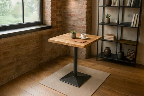 SAM Bistrotisch INES | 60 x 60 cm | Akazienholz massiv | Farbe: Natur | echte Baumkante | Säulen-Gestell Metall Schwarz | Baumkantentisch/Säulentisch/Esstisch für Küche, Café & Essbereich