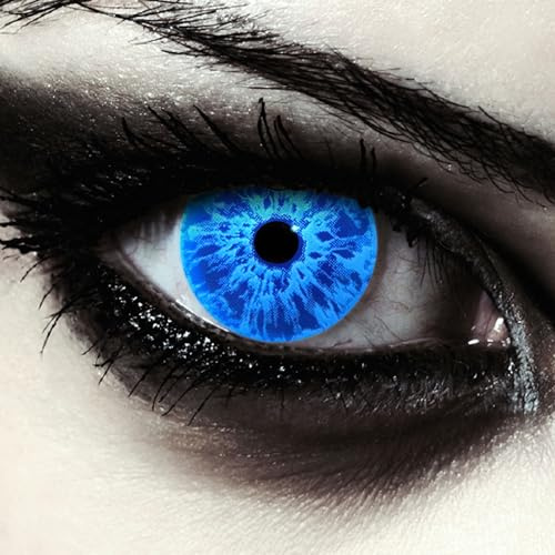 DESIGNLENSES, Lenti a contatto giornaliere colorate per costume di Halloween da zombie, senza gradazione, 1 paio (2 pezzi), lentes colore completamente (Blue Fire, 14.00, 0.00, Diottria)