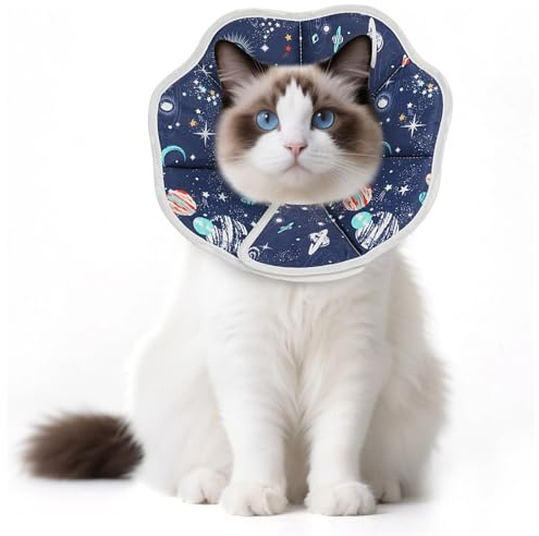 Supet Halskrause Katze Weich – Einstellbarer Halsband für nach Operation, Sterilisation & Hautpflege – Komfortabler, Waschbarer Katzenkragen – Für Haustiere in S/M/L (Sternenhimmel, S)