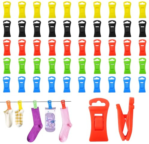 50 Stück Sockenklammern,Sockenklammern Für Waschmaschine Und Trockner | Socken Klammer Zum Waschen,Wäscheklammer Mit Haken Socken,Bunt Sockenclips Für Organisieren Aufbewahren Trocknen