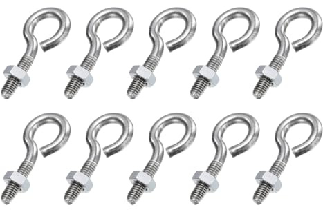 sourcing map 10 Pack Eye Bolts, M4 x 19mm 304 Stainless Steel Threaded EyeBolt Silver Eye Hooks with Nut for Hanging or Securing Cables