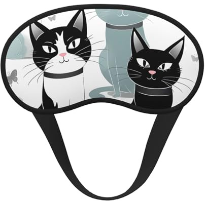 Schlafmaske für Katzen, weich, bequem, Augenmaske mit verstellbarem Riemen, Verdunkelung, Augen-Schlafschutz, für Damen, Mädchen, Herren, Reisen, Yoga, Nickerchen, Schichtarbeit, Schwarz und Weiß
