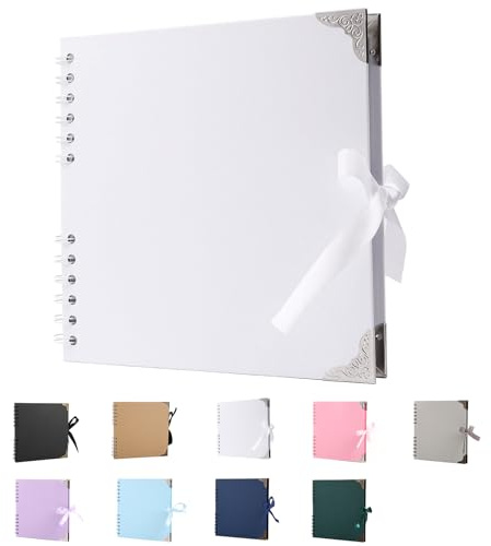 SHUBEIEUMI Álbum de Fotos Scrapbook, Álbum de Fotos Scrapbooking DIY 19.5x19.5 cm Papel Kraft Rígido, De 30 Páginas Albumes De Recortes, para Anniversary Cumpleaños(Blanco)