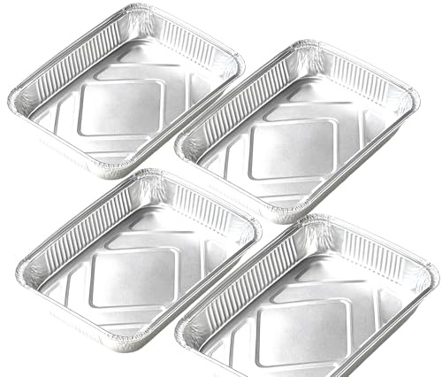 SOL 4 bandejas de aluminio para hornear, bandejas de aluminio con bordes elevados para cocinar en horno, asar, barbacoa y preparación de comidas, utensilios desechables para hornear, catering, eventos