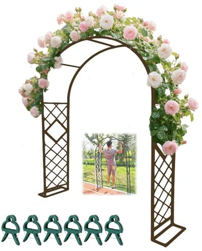 Arche de roses en métal robuste avec treillage de jardin pour plantes grimpantes - Résistante aux intempéries - Décoration de mariage - Marron - 220 x 230 x 40 cm