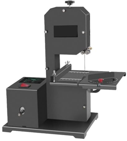 LFfwynog Sierra de Cinta de sobremesa Profesional de 800 W, 5 en 1, para Cortar Madera, con Hoja de Sierra, Disco de amolar y portabrocas; Mesa metálica inclinable de 0 a 45°. 5-in-1