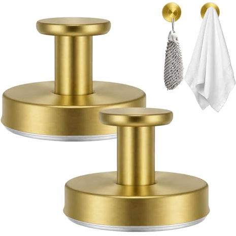 KUIRUNRX® Ganchos de Ventosa, 2 Piezas Ganchos de acero Inoxidable con Ventosa, Toalleros sin Taladro para Baño, Cocina, Azulejos y Vidrio (Golden)