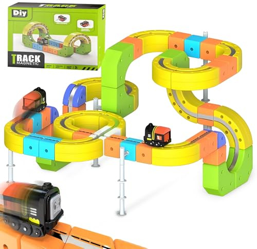 Clickrail Elektrisches Magisches Schienen-WüRfelzug-Set, Magnetische Auto-Bahn, DIY Magnetische Zugstrecken-Set FüR Kinder, Magischer Schienenblock, Schwerkraftwidrige 3D-Eingelassene Layouts (167pc)