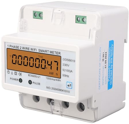 YWBL-WH Contatore Intelligente WiFi, Contatore di Energia su Guida DIN Monofase a 2 Fili con Display LCD Retroilluminato e Telecomando, per L'app Smart Life 5