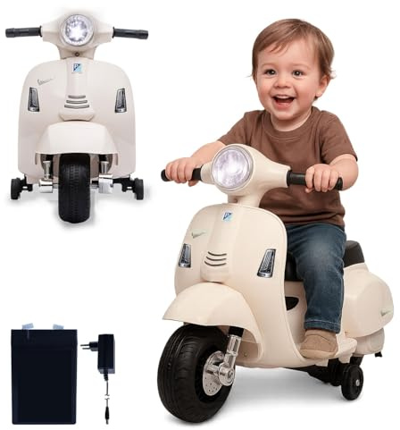 JAMARA 461856 Ride-on Vespa Mini Li-Power 8.4 – Elbil Vespa för barn från 18 månader, elektrisk bilbil, elkörning, barn, stödhjul, gaspedal, presentidé för barn