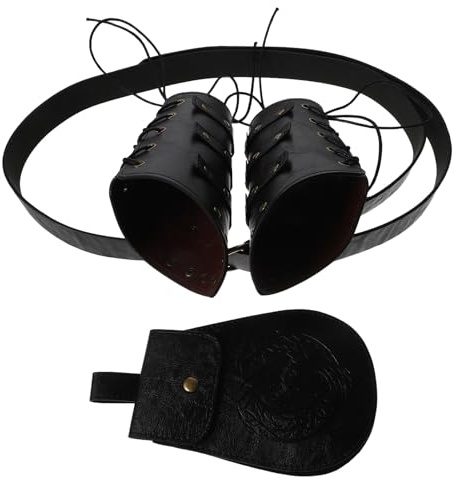 BESTonZON Wikinger PU Armschienen und Verstellbarer Renaissance Gürtel mit Tasche Cosplay Satz für Herren Mittelalterliche Kostüm Accessoires für Larp Renaissance Märkte und Halloween