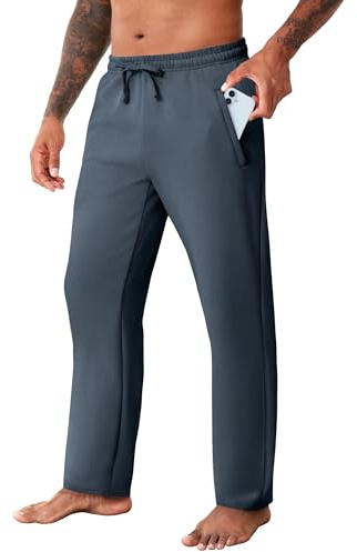 Boyzn Men's Cotton Yoga Sweatpants - Athletic Open Bottom Jogging Pants with Zipper Pockets, Straight Leg Comfortable Casual Pants for Gym, Home, Everyday Wear