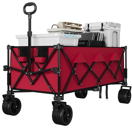 Chariot De Plage Polyvalent Résistant, Pliable avec Roues Tout-Terrain & Porte-Gobelets, Chariot Long Extra pour Sable