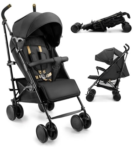 Kinderkraft Buggy SIESTA 2 bis 22 kg, nur 7,9 kg, zusammenklappbar, Liegeposition, verstellbare Fußstütze, Verdeck mit Mesh und Peekaboo, 5-Punkt-Gurt, kompakt, Schwarz