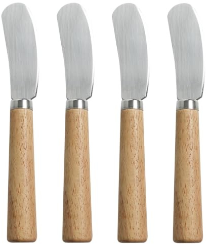 TQIOQIY 4-Piece Stainless Steel Butter Knife Set - Cheese Knife & Spreader with Wooden Handle 15cm, Cheese Spreaders for Cheese, Butter, Jam, Sandwich, Condiment Spreading (4Pcs)