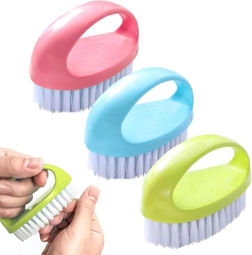 3 Pack Scrub Brushes for Cleaning, Multi-Purpose Scrubber Brushes with Handle, Small Scrubbing Brush Suitable for Bathroom, Kitchen, and Daily Cleaning (Red, Blue, Green)