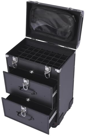 Chariot cosmétique - Valise cosmétique à roulettes - Rangement de maquillage de voyage - Valise de coiffeur - Valise de maquillage avec tiroir et roulettes - Pour voyage, cosmétologiste, coiffeuse