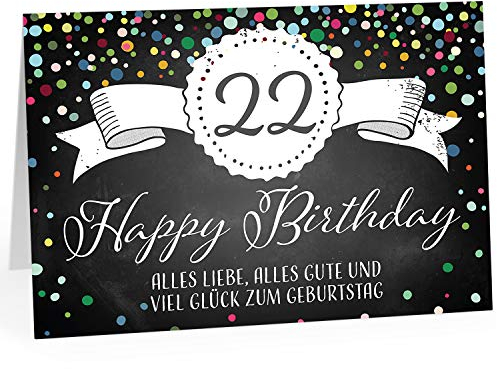 XXL Geburtstagskarte (A4) | Tafel Look Konfetti | mit Umschlag | Glückwunsch zum 22. Geburtstag | edle und hochwertige Klappkarte | Grußkarte | Maxikarte extra groß