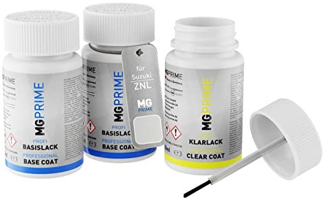 MG PRIME Billack 2+1 lackstift för Suzuki ZNL Cool White Pearl + klarlack