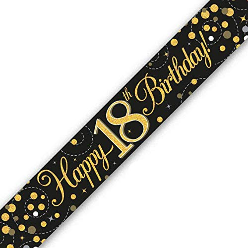 9ft Banner Sparkling Fizz 18th Birthday Black & Gold Holographic