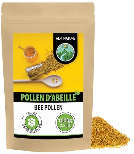 Alpi Nature Polline d'Api 1kg, Polline di Api Naturale Crudo per Smoothie, Cereali, Muesli