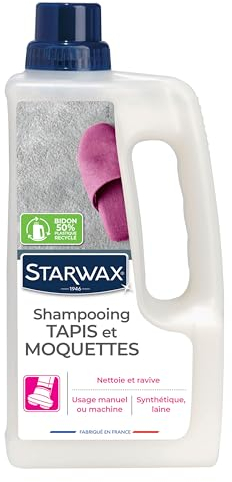 STARWAX - Shampooing Raviveur Pour Tapis Et Moquettes - Nettoie en Profondeur les Moquettes et les Tapis En Fibres Naturelles et Synthétiques - Fabriqué en France - 1L - 30 à 40m²