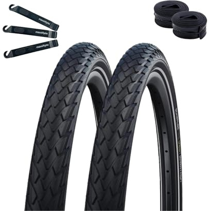 2 x Schwalbe Marathon G-Guard Addix E-25 Fahrradreifen Schwarz/Reflex 32-622 (28 x 1,25) + 2 Schwalbe Schläuche DV17 inkl. maxxi4you Reifenheber