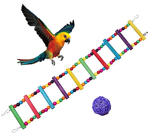 Maotrade Bunt Vogel Leiter 60 cm Lang Holzleiter Vogelkäfig Hängend Vogelspielzeug Brücke mit Weidenkugel für Wellensittiche Papagei Nymphensittich