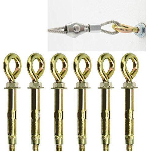AFASOES 6pcs Expansion Anchor Bolts M6 x 60mm Expanding Eye Shield Bolt Fixings Heavy Duty Sleeve Anchors Ring Lifting Eyebolts with Closed Hooks for Secure Fixing in Wall Masonry Concrete