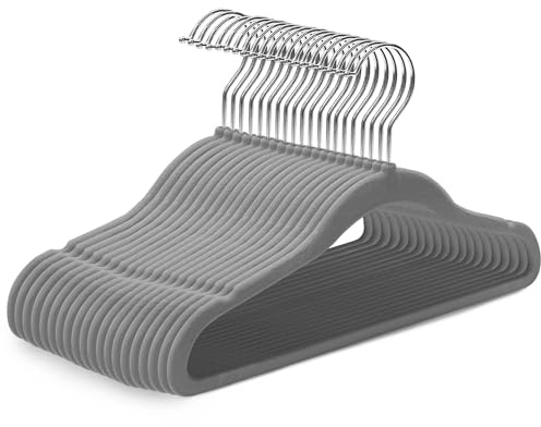 Kidoola 20 Velvet Baby Hangers, Nursery Coat Clothing Hangers for Babies, Infant, Toddlers and Kids, Unisex for Boys or Girls up to 24 Months (Grey)