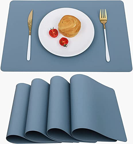 Vinjiasin Set di 4 Tovagliette Sottopiatti Tovaglietta Americana Blu per Tavolo da Pranzo, Impermeabili, Lavabili in Pelle, Resistenti al Calore, Robuste, per Interni ed Esterni, Facili da Pulire