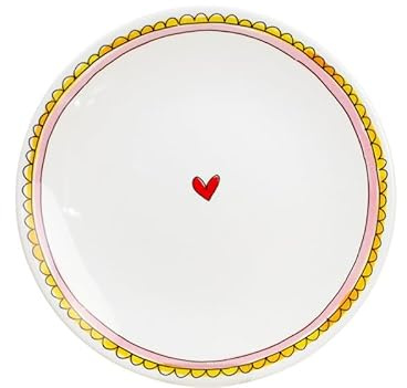 Blond Amsterdam Frühstücksteller Rosa Rand mit Herz, 22cm | Keramik, Rosa Rand Design, Für Frühstück & Brunch, Mikrowellengeeignet, Handwäsche empfohlen
