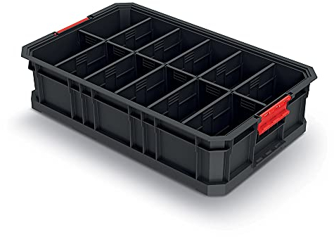 Kistenberg Transportkiste Stapelbox Werkzeugkiste Lagerkiste Aufbewahrungsbox Modulkiste (mit trennwänden, stapelbar, Ladefähigkeit bis 50 kg, Kunststoff, schwarz, Modular Solution 520 x 327 x 125 mm)