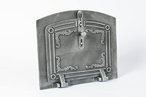 Sezam, Ofentür aus Gusseisen, Massive dicke Ofentür, Einzeltür Pizzaofentür, Türen für Pizzaöfen, Brotöfen, Gartenküchen und Räucherkammer, Altes Silber 37x3.50x31.50cm