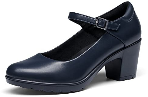 DREAM PAIRS Womens Chunky Low Block Heels Mary Janes Ankle Strap Closed Toe Court Shoes Ladies Comfort Work Pumps Comfy Round Toe Dress Wedding Shoes SDPU2231W,Size 5,Navy Blue,SDPU2231W