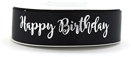 OMISS - Schwarzes Band mit silberner Schrift – Happy Birthday – Dekoration für Geburtstag (schwarz)