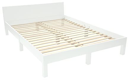 RAGABA DABI Bett, Extra Lang 220cm x Breit 200cm | Buchenholzbeine + laminierter MDF-Plattenrahmen, Lattenrost enthalten | Weiß