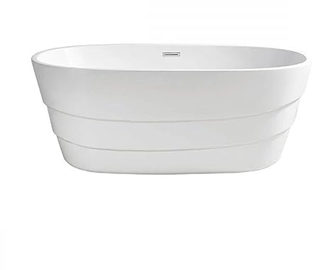 EGO Interiors – Premium | Ovale freistehende Acrylbadewanne inkl. mittige Ab-/Überlaufgarnitur und Siphon mit Pop-up Funktion | glänzendes Weiß | 5 Schichten Struktur mit Füßen | pflegeleicht
