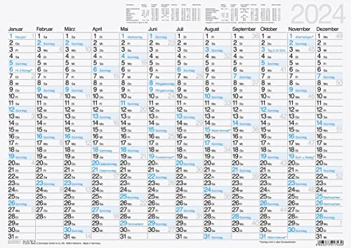 BRUNNEN Jahreskalender 2024 1 Seite = 12 Monate A3 quer weiß