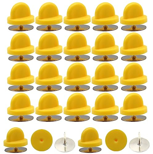 Hocansen 200 Pcs/100 Set Rubber Pin Backs 10mm Pin Safety Keeper with Metal Blank Pins,Pin Cap for Lapel Pins Brooches Ties Hats Badges Replacement (Yellow)