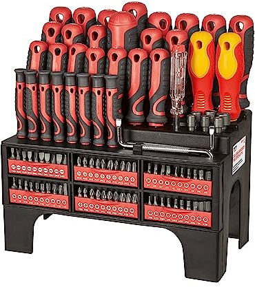 WALTER XXL Schraubendreher und Bit Set 100-tlg. effizient und handlich, Kreuzschlitz, Schlitz, Torx und Sechskant | inkl. Phasenprüfer & VDE Schraubendreher | stabile und kompakte Aufbewahrung