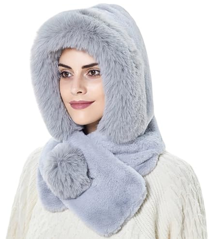2 in 1 Caldo Cappello Sciarpa Set Donna Invernali Sciarpa con Cappuccio Termico Addensato Sciarpa Pelosa Sciarpa ad Anello Moda Cappuccio Sciarpa per Outdoor,Grigio
