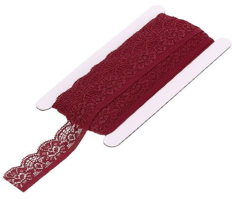 QUARKZMAN Encaje Adorno Vintage Crochet 0.98 x 10 Yardas Vino Rojo Encaje Cinta para Bricolaje Recorte Álbum Ropa Tela Boda Decoración Regalo Papel