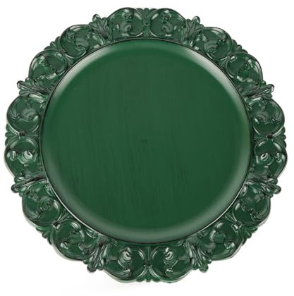 Gifturbo 6 Pcs Green Charger Plates, 13 Inch Round Chargers for Dinner Plates with Vintage Embossed Rim, Antique Plastic Plate Chargers for Christmas Party, Table Setting, Wedding